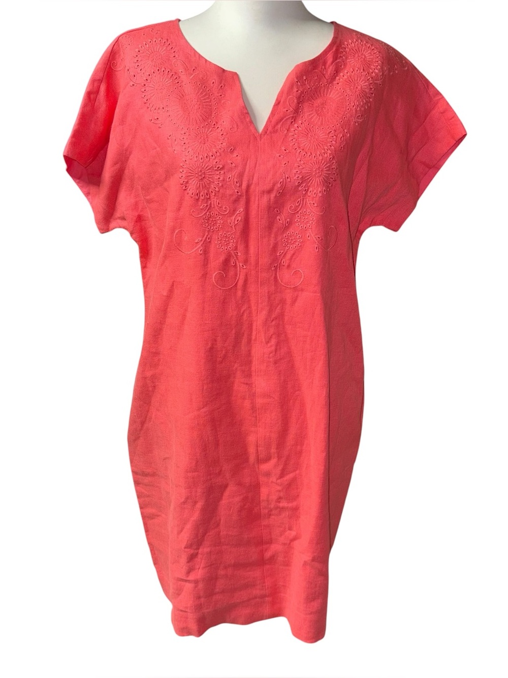 Pure Collection Coral Pink Linen Embroidered Short Sleeve Tunic Shift Dress 12